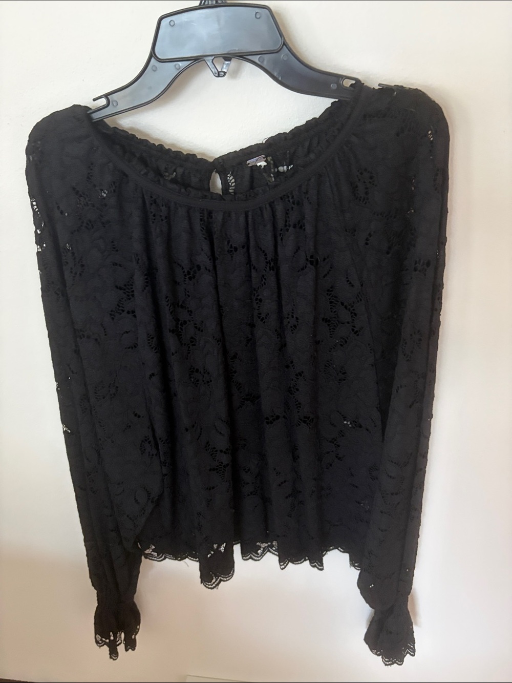 Free People Black Lace Top with Sheer Insets